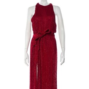 Retrofete Scarlett Red Sequin Maxi Dress with Velvet Waist Tie